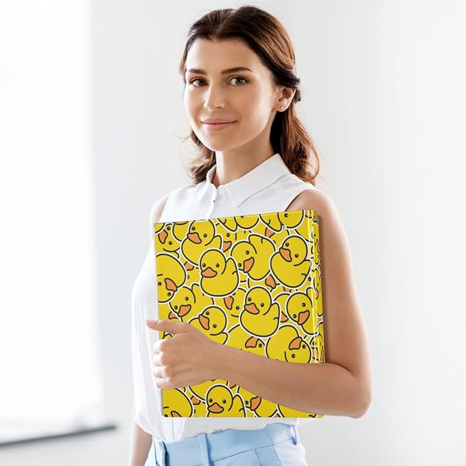 3 Ring Binder Cartoon Yellow Duck 1.5 Inch Three Ring Binder | Cute Binder with 3 Storage Pockets for Women School Office Supplies