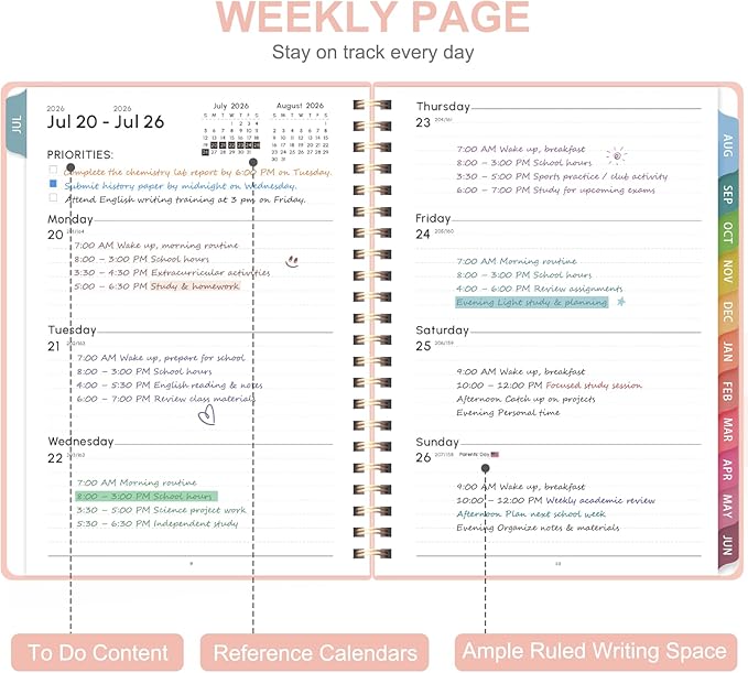 Planner 2026-2027, Weekly and Monthly Academic Year Calendar Planner, July 2026 - June 2027, Daily Agenda Book for Office School Supplies, Letter Size(8.5'' x 11'')