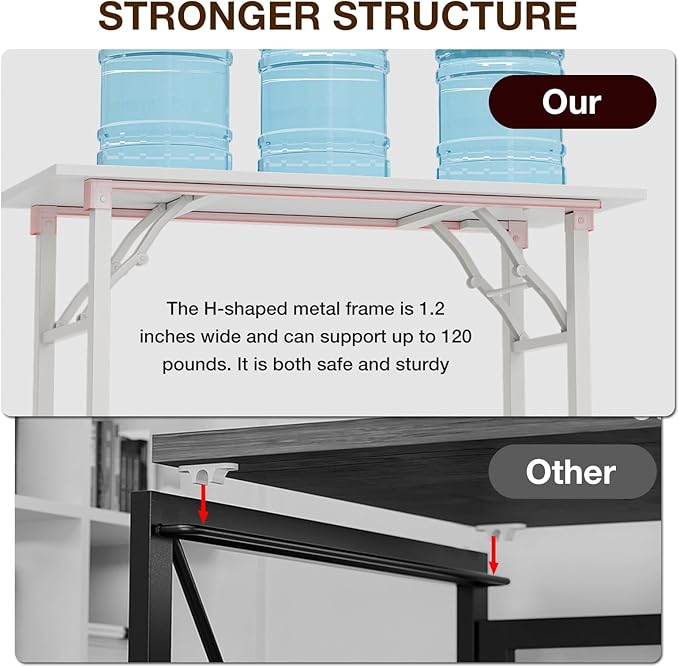 TEMI Long Computer Desk Folding Table - No Assembly, Compact 55.1" Foldable Desk with Power Outlets & USB Charging Port, Portable Lagre Office Desk, Ideal Large Study Table for Narrow Spaces,White Ash