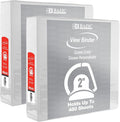 BAZIC Products 2" White 3-Ring View Binder, Slant-D Ring, 2 Pockets, 2-Pack | 2 inside pockets, 2 in White view 3-ring binder, slant-D rings, holds up to 480 sheets, Durable poly cover, 2 Pockets