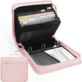 SUNEE Zipper Binder with Handle, 1.5 Inch O-Ring, 325 Pages Capacity, with 5-Tab Expanding File Folder for Classified Storage, Small Size Lightweight Zipper Bag for Middle School Students, Pink Lotus
