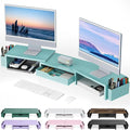 gianotter Dual Monitor Stand Riser With Drawer and 2 Pen Holders | Computer Monitor Stand Desk Organizer and Accessories Desk Shelf for Top of Desk (Blue)