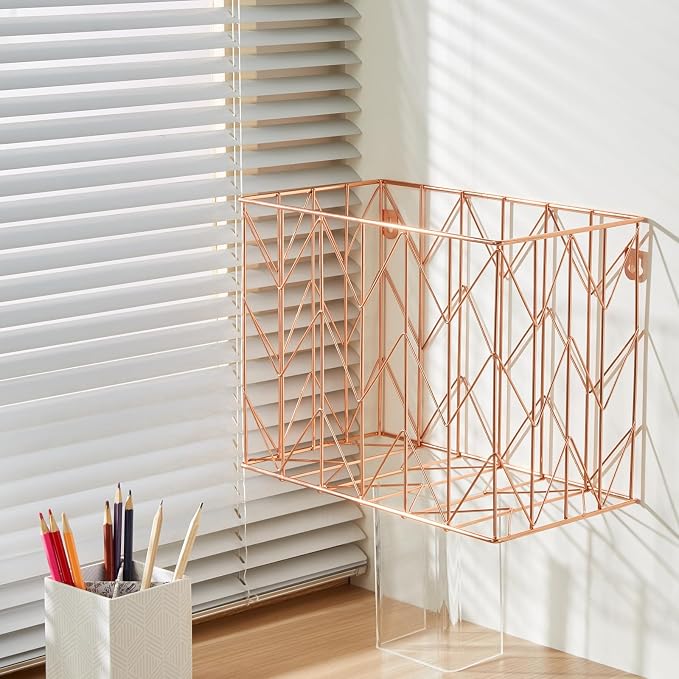 Hanging File Organizer, File Organizer, File Box, Rose Gold File Box, File Storage, equipped with 12 letter sized hanging folders