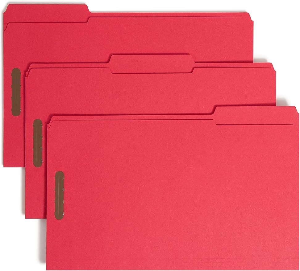 Smead Fastener File Folder, 2 Fasteners, Reinforced 1/3-Cut Tab, Legal Size, Red, 50 per Box (17740) (Pack of 1)