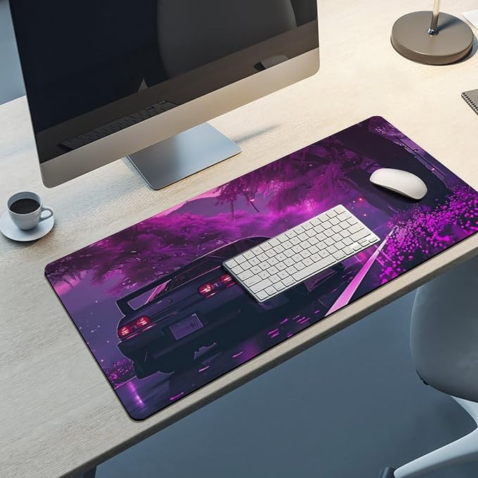 Large Mouse Pad Anime JDM Car S13 Purple Flowers Static Desk Mat Computer Accessories Gaming Office Organizers Supplies Decor Essentials Keyboard Pads for Desk Rubber 40x90cm