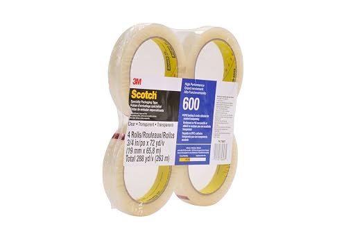 3M Scotch Light Duty Packaging Tape 600, Clear, 3/4 in x 72 yd