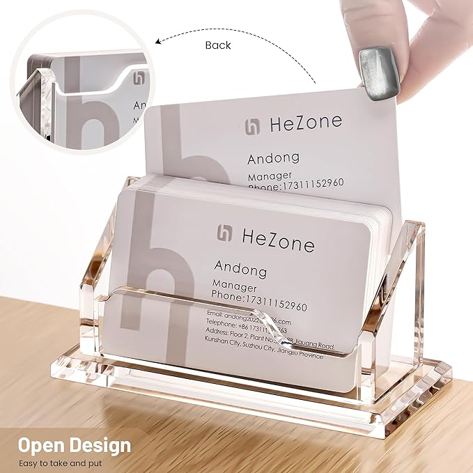 HeZone Acrylic Card Holder Clear Horizontal Business Card Organizer Stand for Desk 1 Slots Business Cards Stand for Women and Men,Office Desk Accessories,Organize 50 Cards-1 Pack