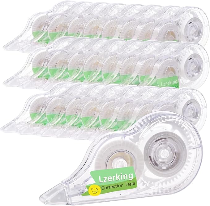 Lzerking Correct Correction Tape,White,32-Count | Transparent Dispenser Shows How Much Tape is Remaining