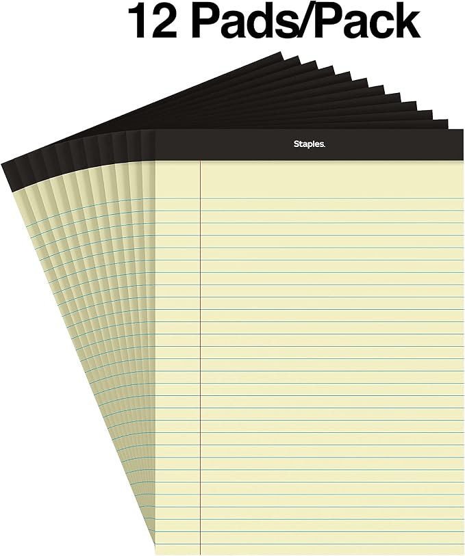 Staples Legal Pads, 8.5x11.75 Inch, Wide Ruled, Yellow, 12-Pack