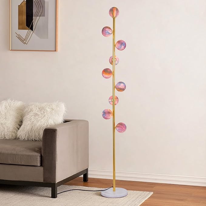 Hsyile Modern Creative Floor Lamp for Living Room,Bedroom,Office,Globe High Pole Standing Lamp, Tree Lamp (Gold&Colored Shade)