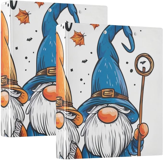 3 Ring Binder Gnomes Autumn Pumpkin 1.5 inch Binders Three Ring Binders with Clipboard Fit 8.5'' x 11'' Paper 3 Interior PVC Clear Pockets for Office Supplies