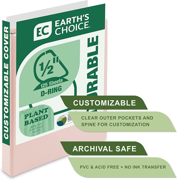 Samsill Plant-Based 0.5 Inch Durable D-Ring, View Binder, Eco-Friendly, USDA Certified Biobased, 4 Pack, Boho Assortment