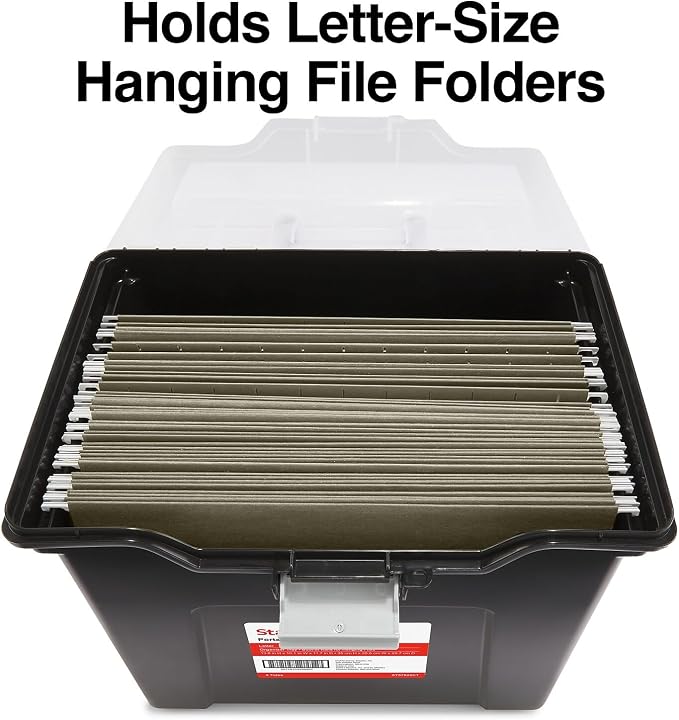 STAPLES File Box Portable Tote, Letter Size, Black, 4/Carton | Lightweight storage tote for transporting and organizing hanging files.