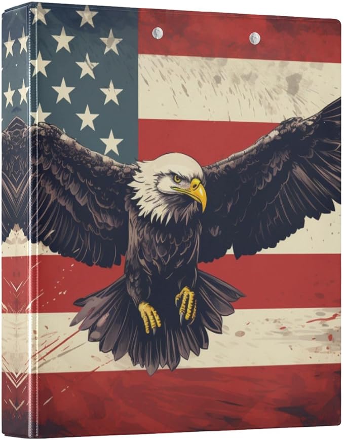 3 Ring Binder American Flag Eagle 1.5" Round Ring Binders View Binder with 200 Sheet for Kids School Supplies Women Men Office, 1 Pack