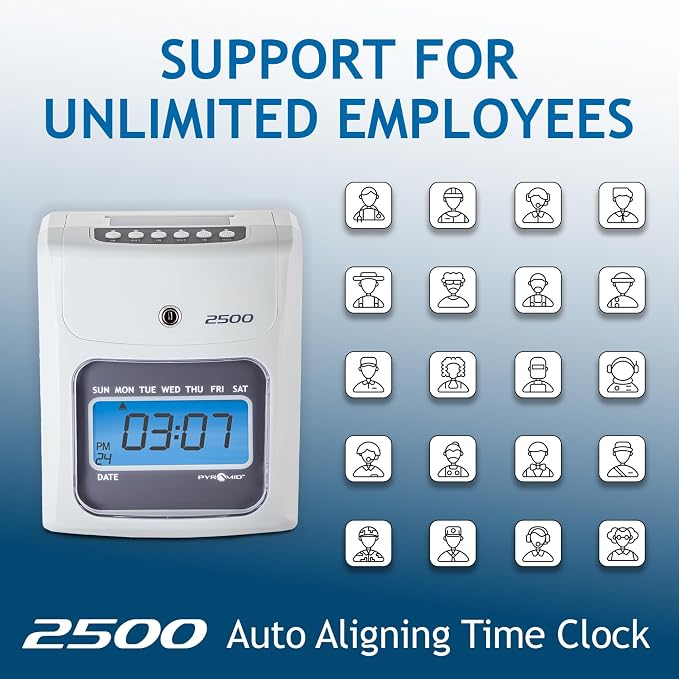 Pyramid Time Systems Small Business 2500 Time Clock Bundle, Ivory | Tracks worked time for unlimited number of employees.