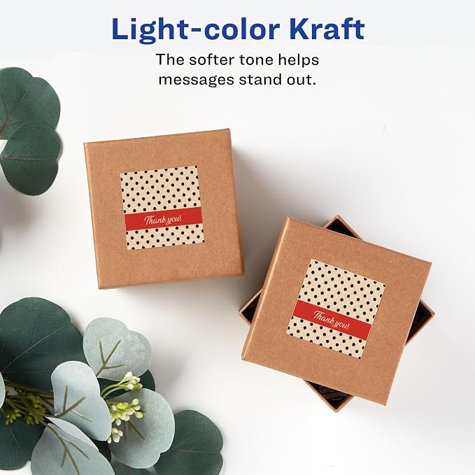 Avery Kraft Brown Square Labels with Sure Feed Technology, 2" x 2", Print to the Edge, Laser/Inkjet Printable Labels, 300 Total (22846)
