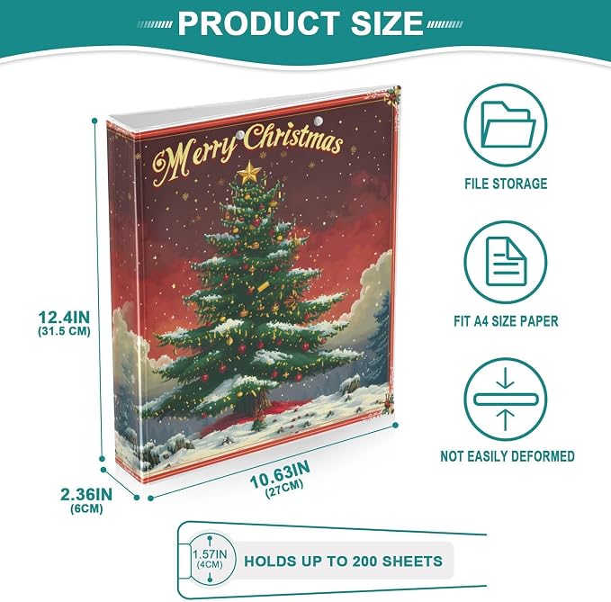 Christmas Tree Christmas 3 Ring Binder with 2 Interior Pockets 1.5 inch Binders 3 Ring Heavy Duty Fit 8.5" x 11" Letter Size for Office School, 2 Pack