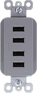 Legrand Radiant Quad USB 4.2A Type A Decorator Outlet Gray | Pass & Seymour Convinent USB Charging, Multi Port USB for Phones and Tablets, Child Safe, 4 Ports