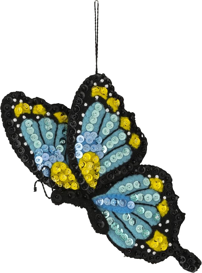 Bucilla Felt Applique 6 Piece Ornament Making Kit, Butterfly Garden, Perfect for DIY Arts and Crafts, 89488E