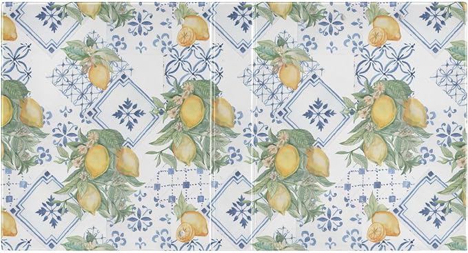 French Blue Tile Yellow Lemon Binder 3 Ring 1.5 Inch Binder with Clipboard&Pockets, Hardcover Binders Heavy Duty Large File Folder for Office School Supplies - Holds 200 Sheets,2 PC