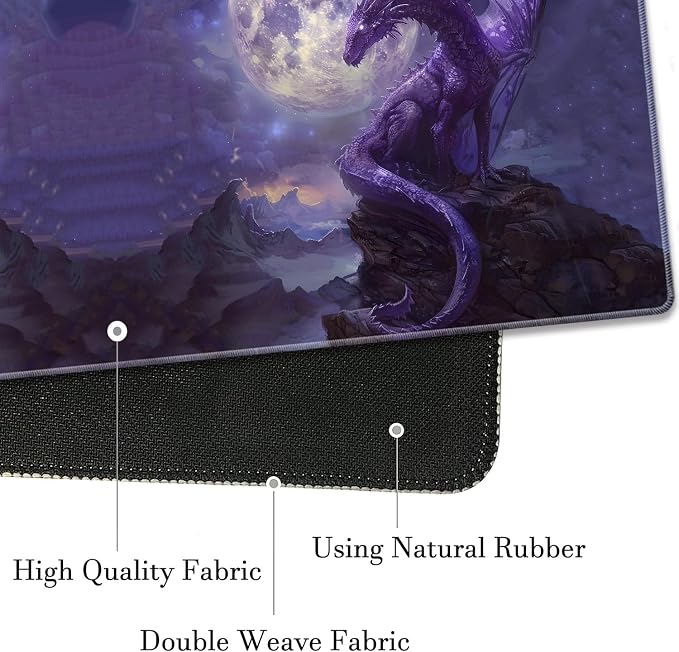 Extended Gaming Mouse Pad 31.5" x 11.8", with Edge Stitching, Non-Slip Rubber Base Keyboard Pad, Suitable for Work, Game, Office, Home and Coasters, Starry Purple Dragon
