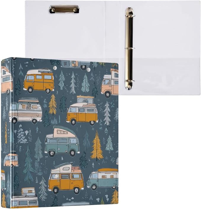 Road Trip Camper Van Decorative 3 Ring Binder 1.5 Inch Large View Binders with Pockets Holds 200 Sheets File Organizer for Office College School, 1 Pack