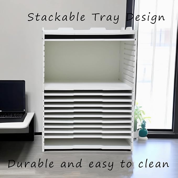 YFS 4 Tier Adjustable Shelves Office Desk Organizer,Wooden Desk File Organizer, Letter Tray, Document Letter Mail Tray Sorter, White/Black (White-4tray(with 3 Adjustable Shelves))