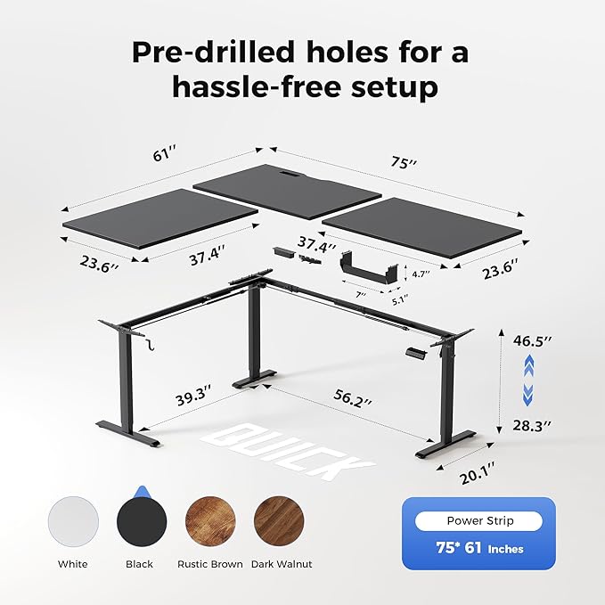 Agilestic 75 x 61 Inch L Shaped Standing Desk with Powerstrip, Black | Outlets, Cable Management, Corner Desk, Ample Workspace, Memory Presets, Hooks, Stable Steel Frame,176 lbs, Splice Board