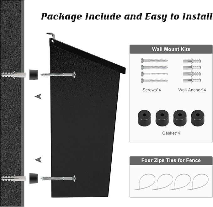 KYODOLED Wall-Mount Mailbox for House, Large Capacity Mail Box, Galvanized Steel Rust-Proof Metal Post Box, Mailboxes for Outside,15.7"x9.9"x4.9" Black