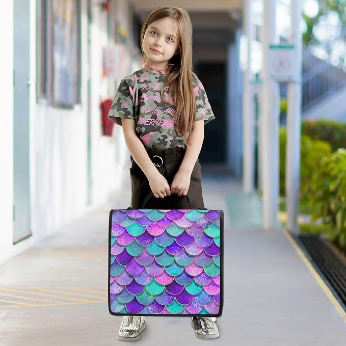 Custom Pink Blue Purple Mermaid Scales 3 Ring Binder Bag 1.5 inch Personalized Name Binder Organizer 500 Sheet Documents Storage for School Office