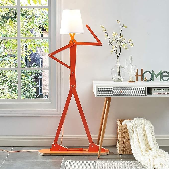 Cool Corner Reading Wood Tall Floor Lamp, LED Bulb Included, Orange | Decorative Swing Arm Lighting, Creative Gift Idea for Living Room, Kids Room, Bedroom, Office, Farmhouse