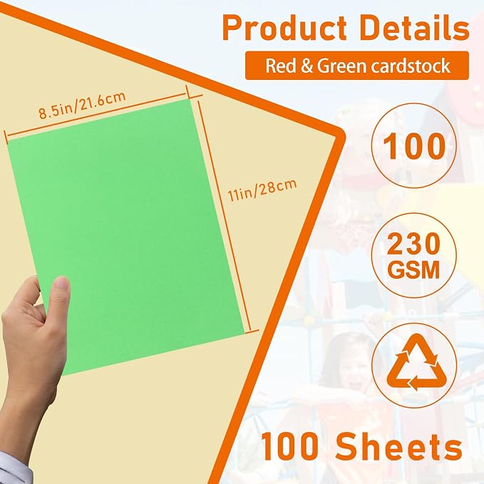 Guakicae 100 Sheets Christmas Red Green Cardstock 8.5 x 11 Craft Paper 80lb | Premium Paper Card Stock for Christmas Decorations, Wedding Invitations, Crafting, DIY Cards Making