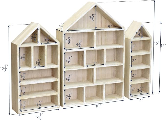 Ikee Design Wooden Shadow Box Display Shelf Organizer | Wall-mountable wood display rack with 5 adjustable shelves for figurines, action figures and collectibles.
