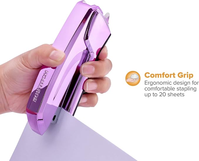 Bostitch Office Ascend 3 in 1 Stapler, 20 Sheet Capacity, Integrated Remover & Staple Storage, 420 Staples Included, Lightweight, Metallic Purple