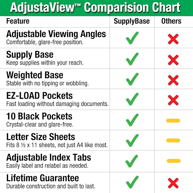 Ultimate Office AdjustaView Supply Base Desk Reference Display Organizer BK | 5 Adjustable Viewing Angles PLUS Functional Supply Storage Base, 10 Letter Size EZ-Load Black Pockets, Easy No Tool Assembly