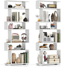 Tangkula 6-Tier S-Shaped Bookshelf, 64" Freestanding Geometric Bookcase, Home Office Wood Storage Shelf with Anti-Toppling Device, Room Divider Display Rack for Study, Living Room (2, White)