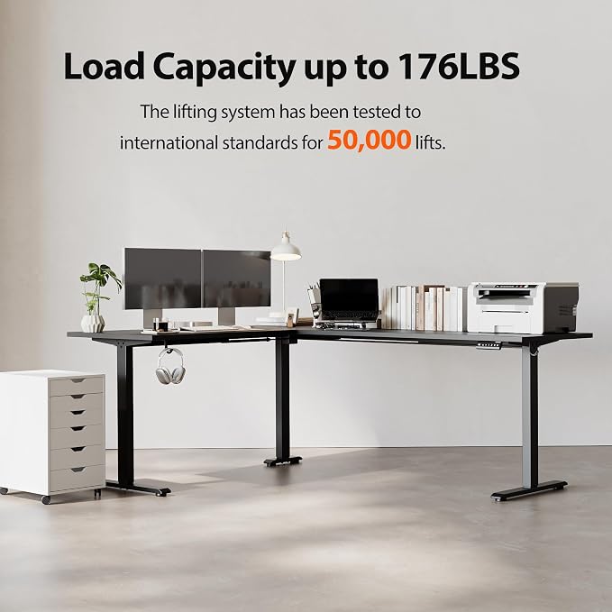 Agilestic 75 x 61 Inch L Shaped Electric Standing Desk, Black | Corner Desk, Ample Workspace, Memory Presets, Hooks, Stable Steel Frame,176 lbs Capacity, Easy Assembly, Splice Board