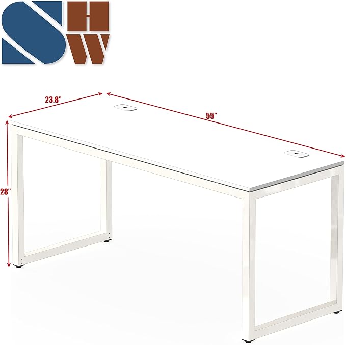 SHW 55-Inch Commercial-Grade Office Computer Desk, White | 10-Year Limited Warranty