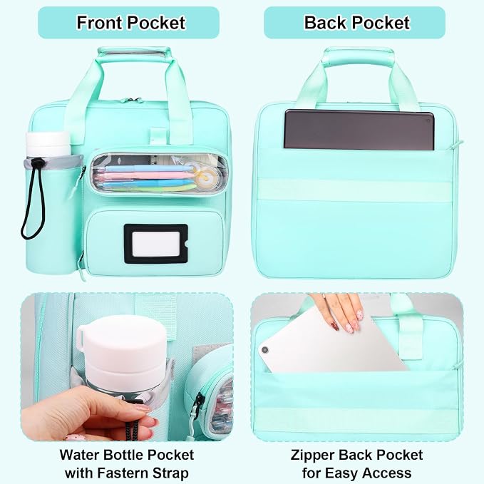 3 Inch D-Ring Zipper Binder Bag, 700 Sheet Capacity Multi-Pockets Organizer, 13 Inch Laptop Carrying Case with Bottle Holder& Shoulder Strap for School Office (Blue)