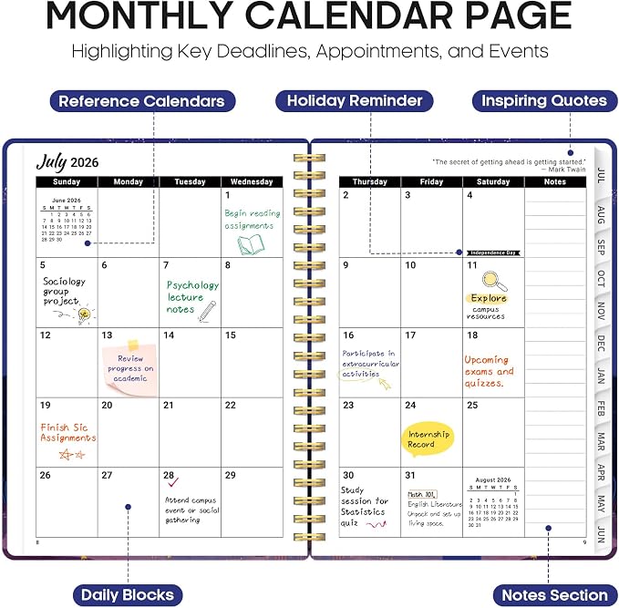 Academic Planner 2026-2027, Jul 2026-Jun 2027 Monthly & Weekly Planner