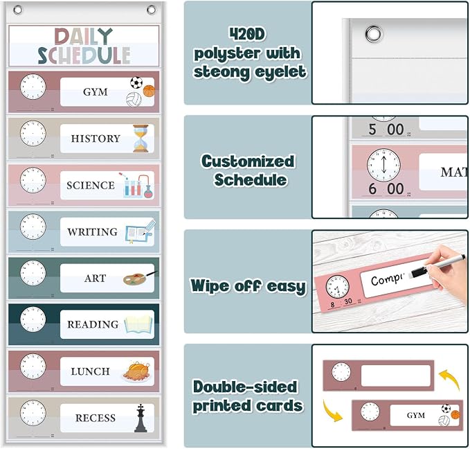 Boczif Monthly Classroom Calendar Pocket Chart (White Calendar+Schedule)