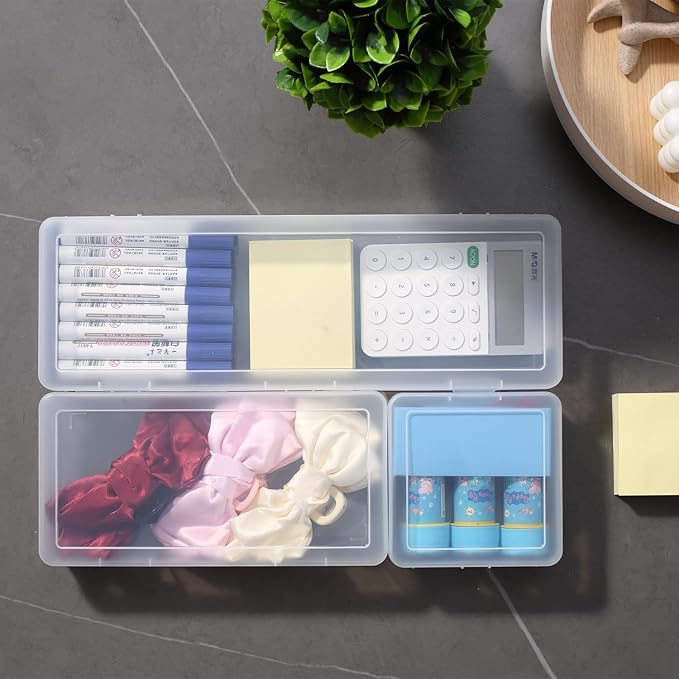 novelinks Stackable Plastic Clear Storage Box Containers with Latching Lid - Art Craft Supply Organizer Storage Containers for Pencil Box, Crayon, Beads (6 Pack Small + 6 Pack Medium -Clear)