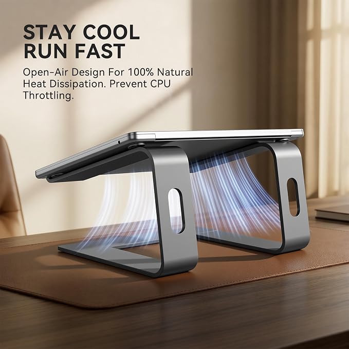 SOUNDANCE Laptop Stand, Aluminum Computer Riser, Ergonomic Laptops Elevator for Desk, Metal Holder Compatible with 10 to 15.6 Inches Notebook Computer, Grey