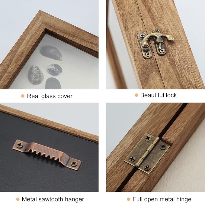 TJ.MOREE Shadow Box 11x14 Memory Display Case Wood Picture Frame Carbonized | Fits 10x13 Inserts with Linen Back & Glass, Rustic Keepsake Box for Pet Memorabilia Gifts Wedding Bouquet Military Medals