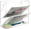Hanging Wall File Organizer with 4 Pocket Tier - Acrylic Vertical Mail File Folder Holder Wall Mount Mail Magazine Rack with Bottom Tray for Office Home Countertop, Clear
