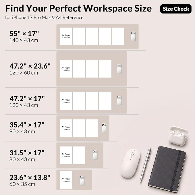 Leather Desk pad Protector, Large Desk mat with Natural Cork & PU Leather,Mouse pad,Non-Slip Office Desk Mat,Waterproof Desk Writing Pad for Office and Home (35in*17in,Beige)