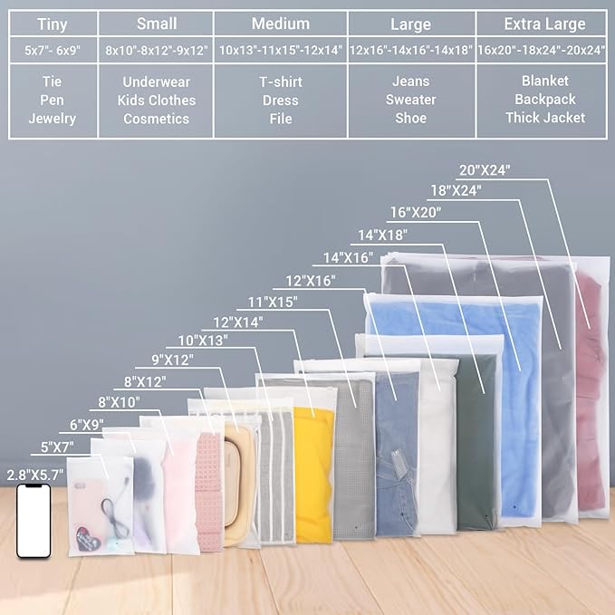 Svaldo Clothes Packaging Bags for Shipping, 25 Count 14x18 inch Frosted Zipper Plastic Bags for Clothing, Thick Plastic Apparel Bag for Packaging T-Shirt, Shirt, 3 Mil, with Vent Holes Storage Bag