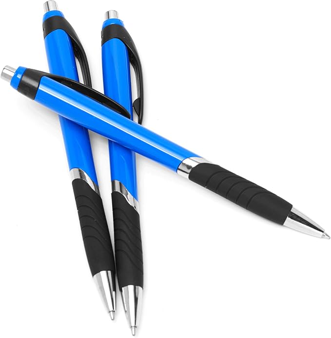 DISCOUNT PROMOS Ballpoint Pens With Rubber Grip - 10 pack - Black Ink Ball Point Pen with Soft Touch Plastic - Blue