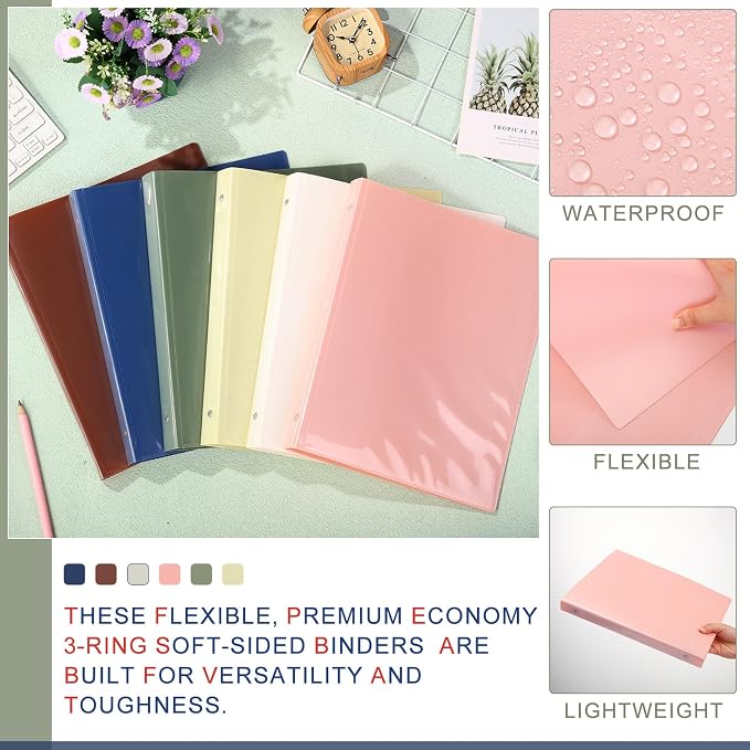 Fulmoon 12 Pcs 1 Inch 3 Ring Binders with 2 Interior Pockets Fits Letter Size Paper 8.5'' x 11'', Clear View 1-inch Three Ring Binders for School Office Business Supplies(Boho Color)