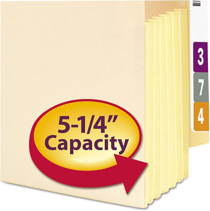 Smead End Tab File Pocket, Reinforced Straight-Cut Tab, 5-1/4" Expansion, Tyvek®-Lined® Gusset, Legal Size, Manila, 10 per Box (76174)